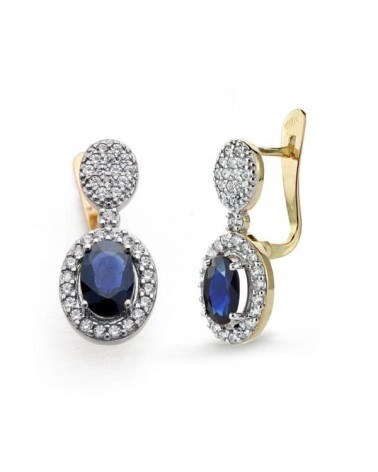 Pendientes oro 18k bicolor circonita piedra azul cierre catalán