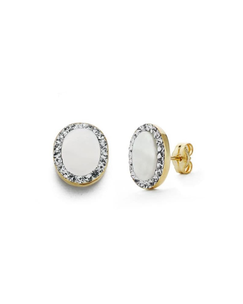 Pendientes oro 18k bicolor nácar oval 10x8 mm