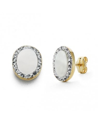 Pendientes oro 18k bicolor nácar oval 10x8 mm