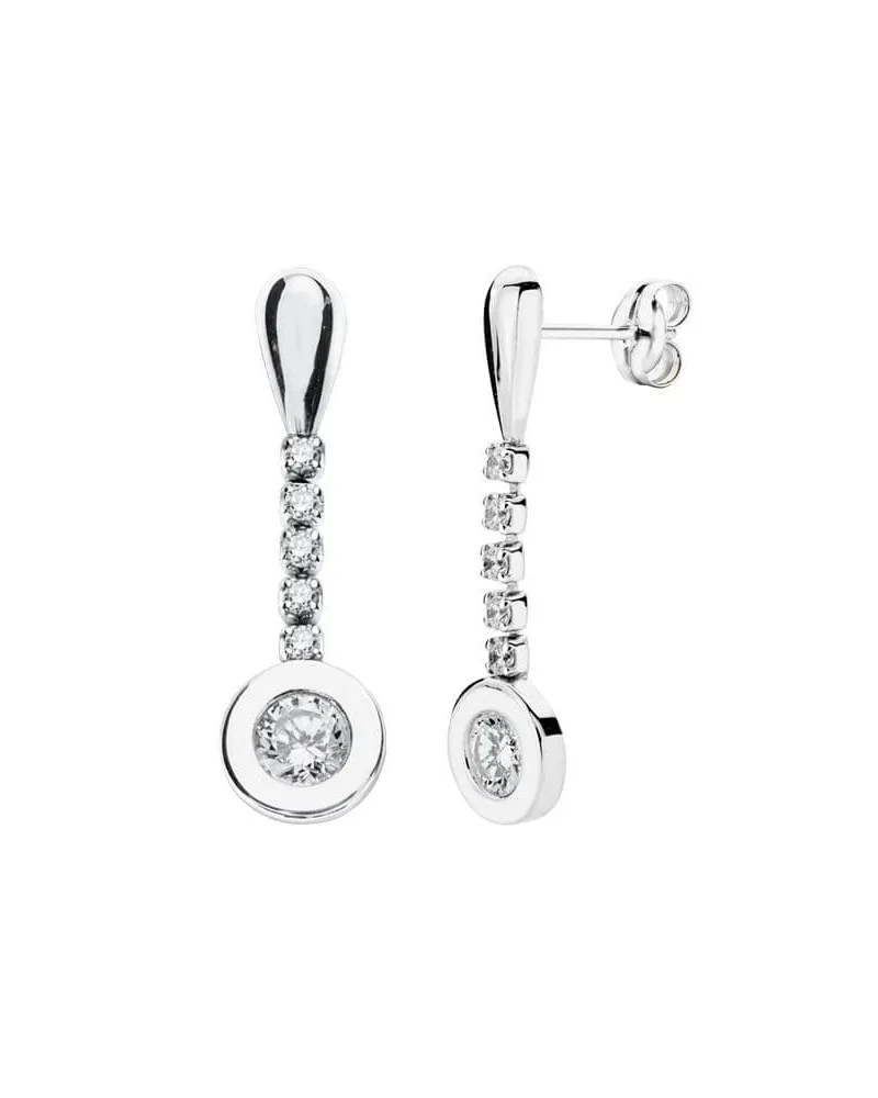 Pendientes oro blanco 18k colgantes circonita 25x7 mm