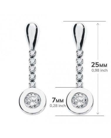 Pendientes oro blanco 18k colgantes circonita 25x7 mm