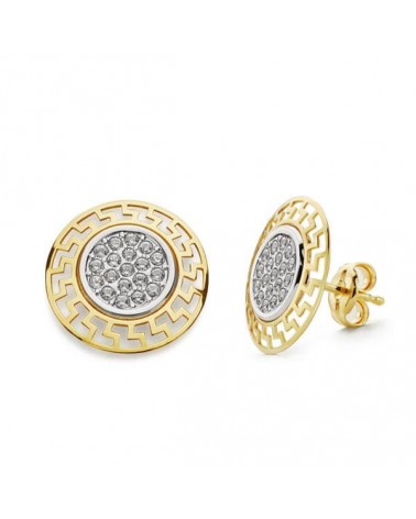 Pendientes oro 18k bicolor circonita greca 12mm