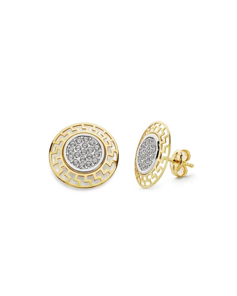 Pendientes oro 18k bicolor circonita greca 12mm