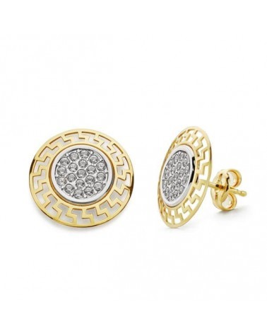 Pendientes oro 18k bicolor circonita greca 12mm