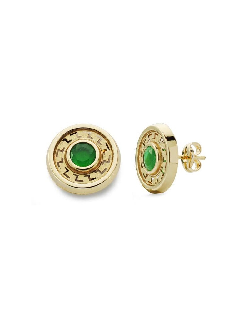 Pendientes oro 18k redondos piedra verde 11 mm
