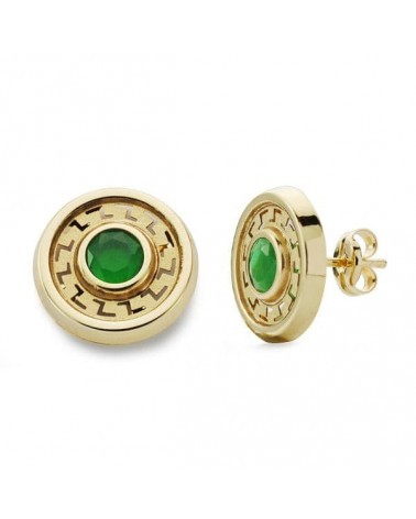 Pendientes oro 18k redondos piedra verde 11 mm