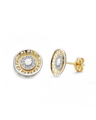 Pendientes oro 18k bicolor circonitas motivo greca 10mm