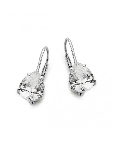 Pendientes oro blanco 18k circonita pera cierre gancho