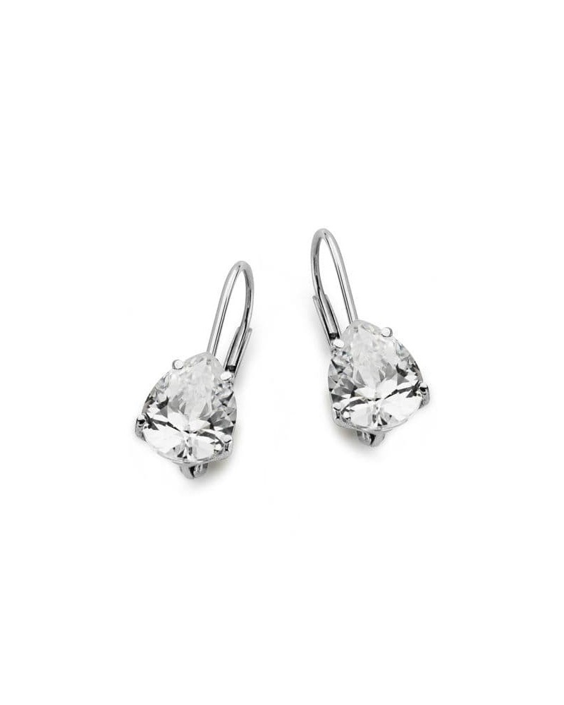 Pendientes oro blanco 18k circonita pera cierre gancho
