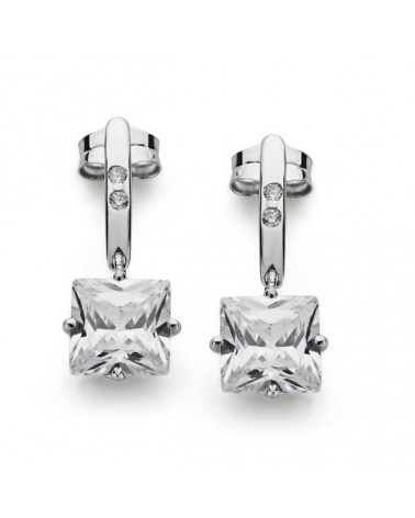 Pendientes oro blanco 18k cuadrados circonita cierre presión