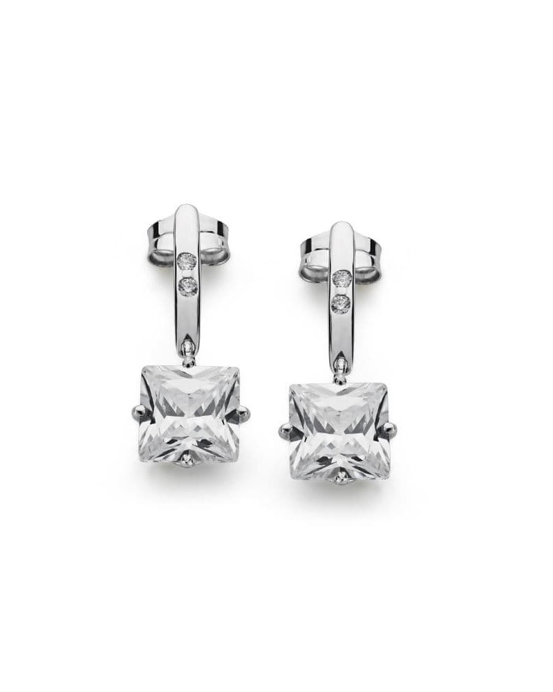 Pendientes oro blanco 18k cuadrados circonita cierre presión