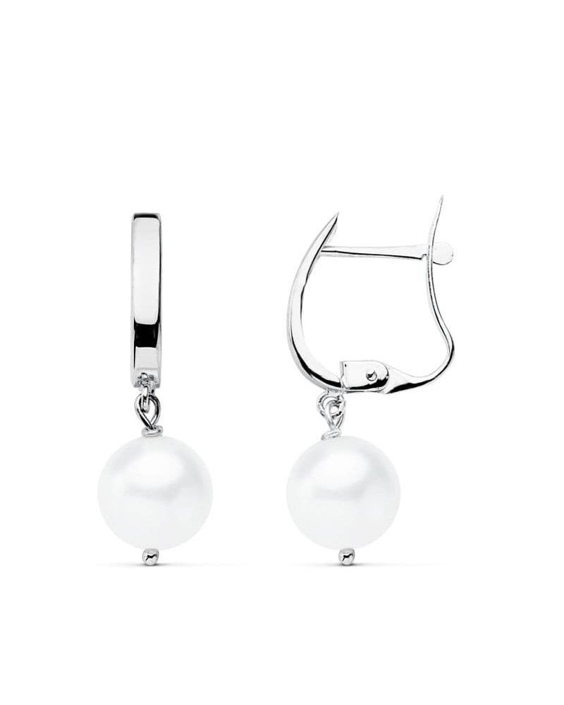 Pendientes oro blanco 18k perla cierre catalán