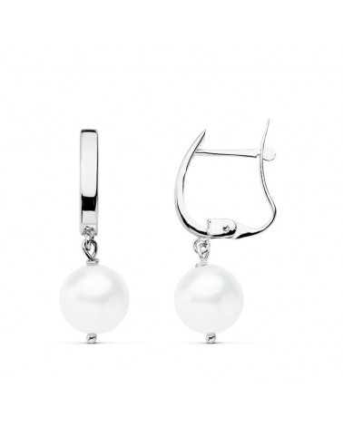 Pendientes oro blanco 18k perla cierre catalán