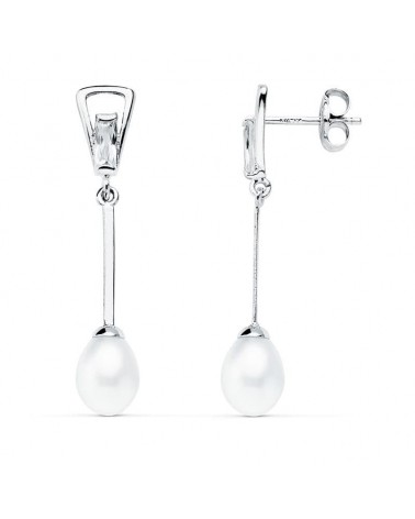 Pendientes oro blanco 18k perla colgante 31 mm