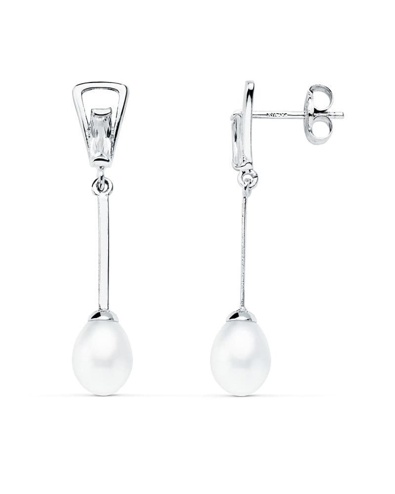 Pendientes oro blanco 18k perla colgante 31 mm