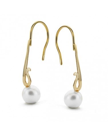 Pendientes oro 18k perla cierre gancho 25 mm