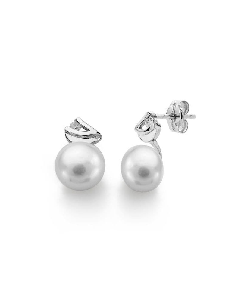 Pendientes oro blanco 18k perlas circonitas cierre presión