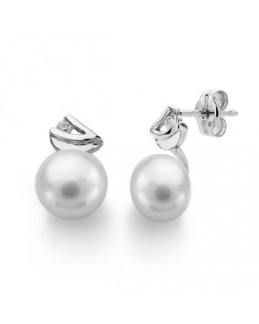 Pendientes oro blanco 18k perlas circonitas cierre presión