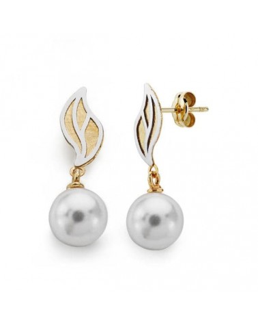 Pendientes oro 18k bicolor perlas cierre presión 22mm