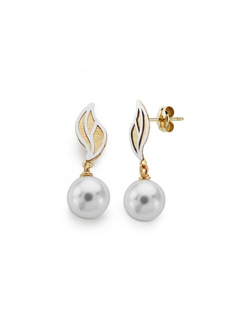 Pendientes oro 18k bicolor perlas cierre presión 22mm