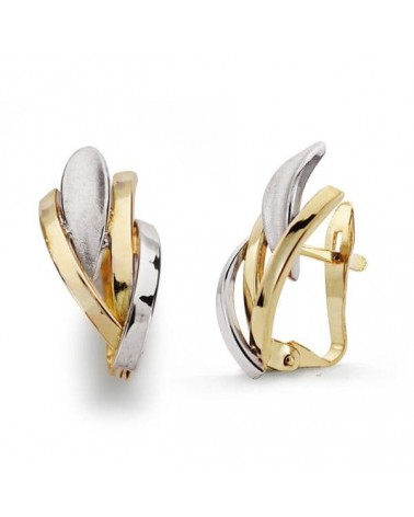 Pendientes oro 18k bicolor bandas 16x8 mm cierre catalán