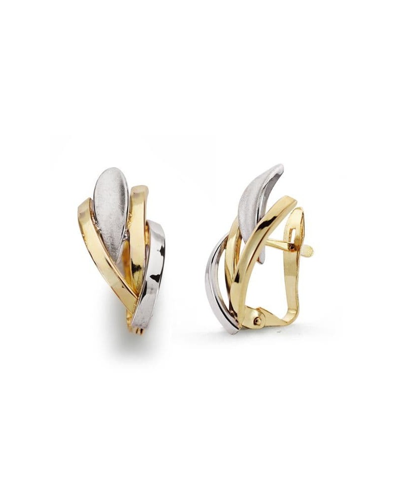 Pendientes oro 18k bicolor bandas 16x8 mm cierre catalán