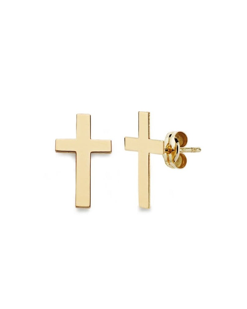 Pendientes oro 18k cruz lisa cierre presión 12x7 mm