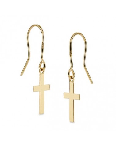 Pendientes oro 18k cruz lisa 12x7 mm