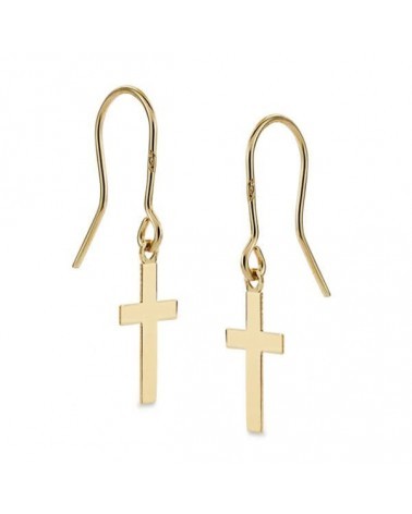 Pendientes oro 18k cruz lisa 12x7 mm