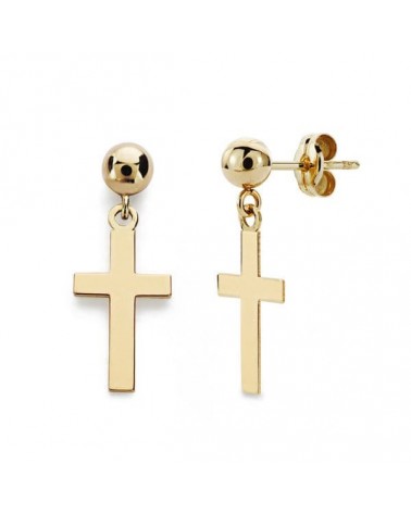 Pendientes oro 18k cruz colgante 12x7 mm