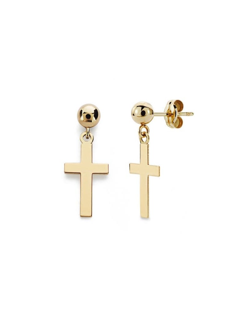 Pendientes oro 18k cruz colgante 12x7 mm