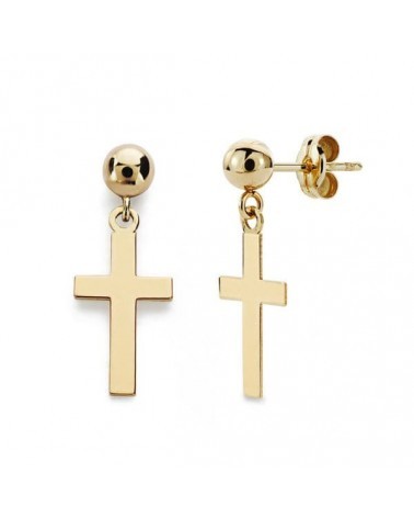 Pendientes oro 18k cruz colgante 12x7 mm