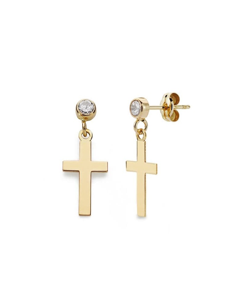 Pendientes oro 18k cruz con circonita