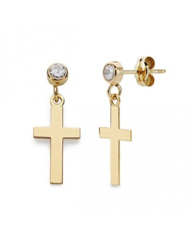 Pendientes oro 18k cruz con circonita