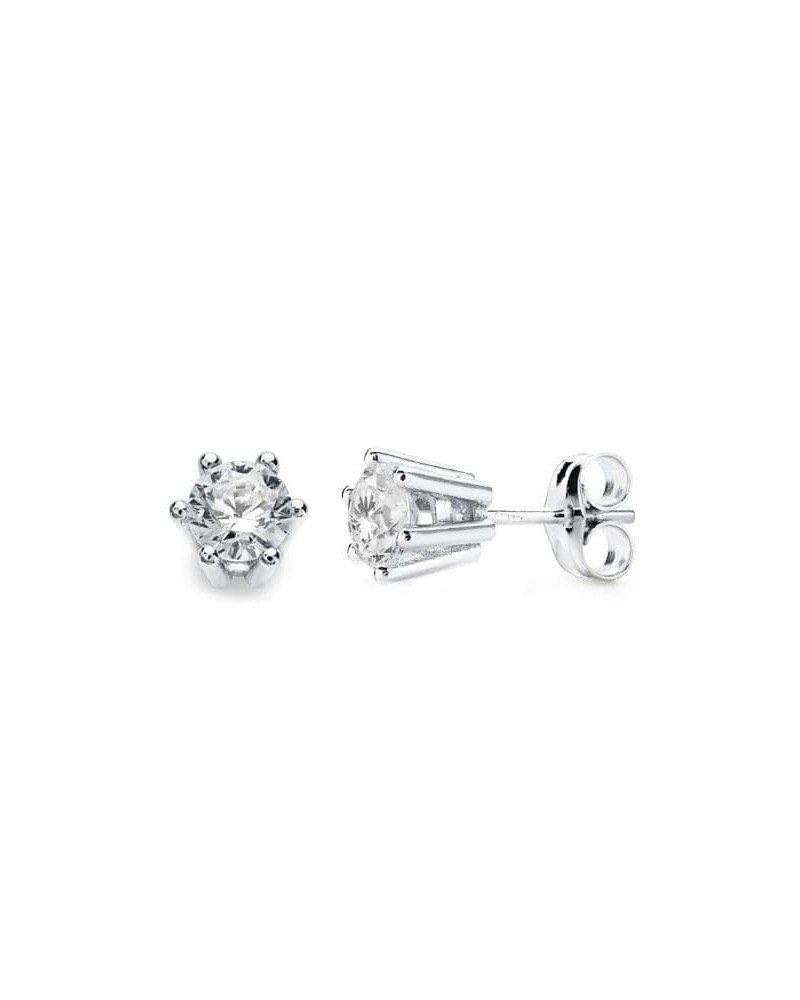 Pendientes oro blanco 18k garras 6x6 mm presión
