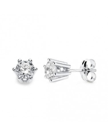 Pendientes oro blanco 18k garras 6x6 mm presión