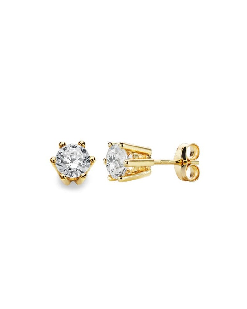 Pendientes oro 18k garras circonita 6,5 mm cierre presión