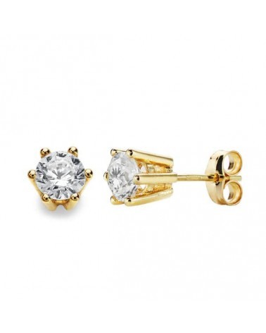 Pendientes oro 18k garras circonita 6,5 mm cierre presión