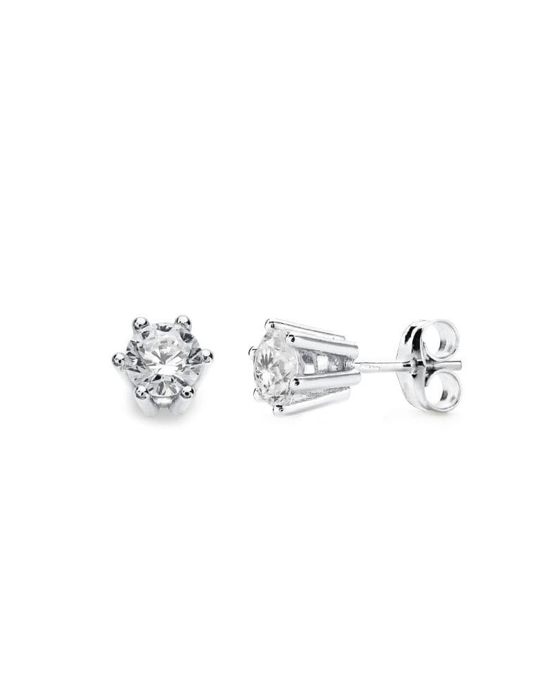 Pendientes oro blanco 18k garras 6,5mm cierre presión