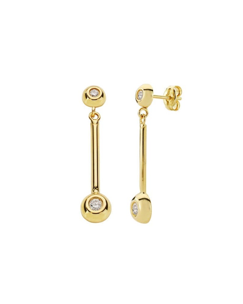 Pendientes oro 18k largos chatón circonita 30mm