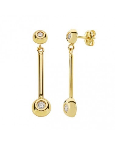 Pendientes oro 18k largos chatón circonita 30mm