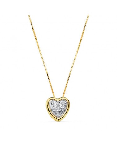 Colgante oro 18k bicolor corazón cadena 42 cm