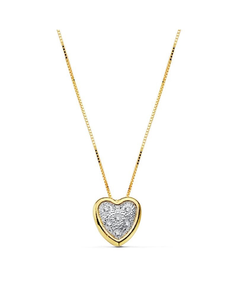 Colgante oro 18k bicolor corazón cadena 42 cm