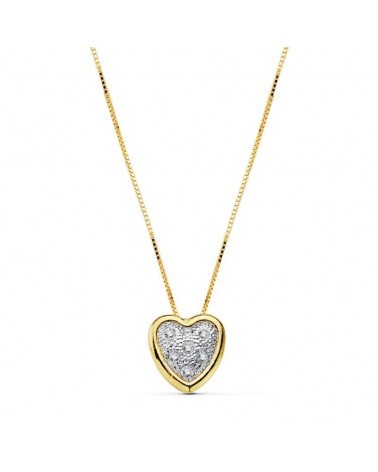 Colgante oro 18k bicolor corazón cadena 42 cm