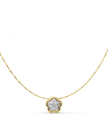 Colgante oro 18k bicolor flor circonita 8x8 mm