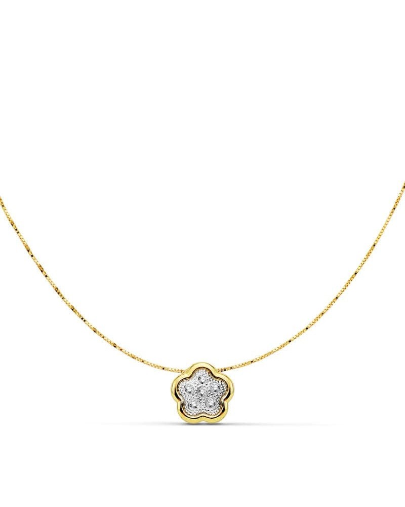 Colgante oro 18k bicolor flor circonita 8x8 mm