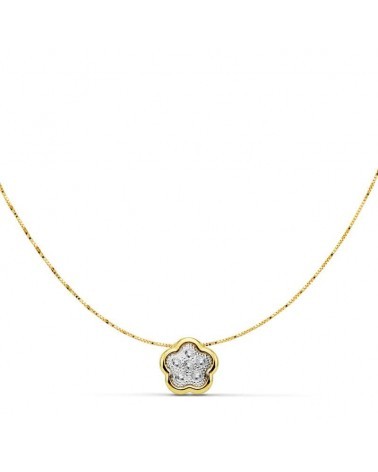 Colgante oro 18k bicolor flor circonita 8x8 mm