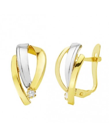 Pendientes oro 18k bicolor bandas 15x8 mm cierre catalán