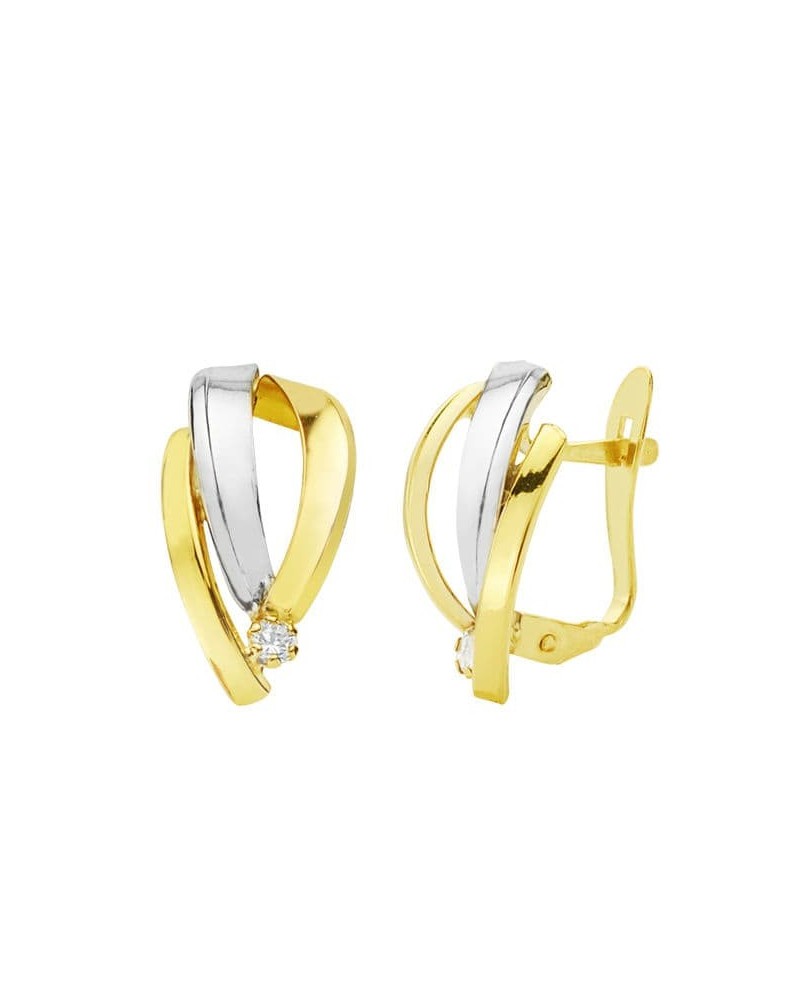 Pendientes oro 18k bicolor bandas 15x8 mm cierre catalán