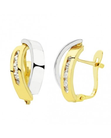 Pendientes oro 18k bicolor bandas cierre catalán 16x8mm